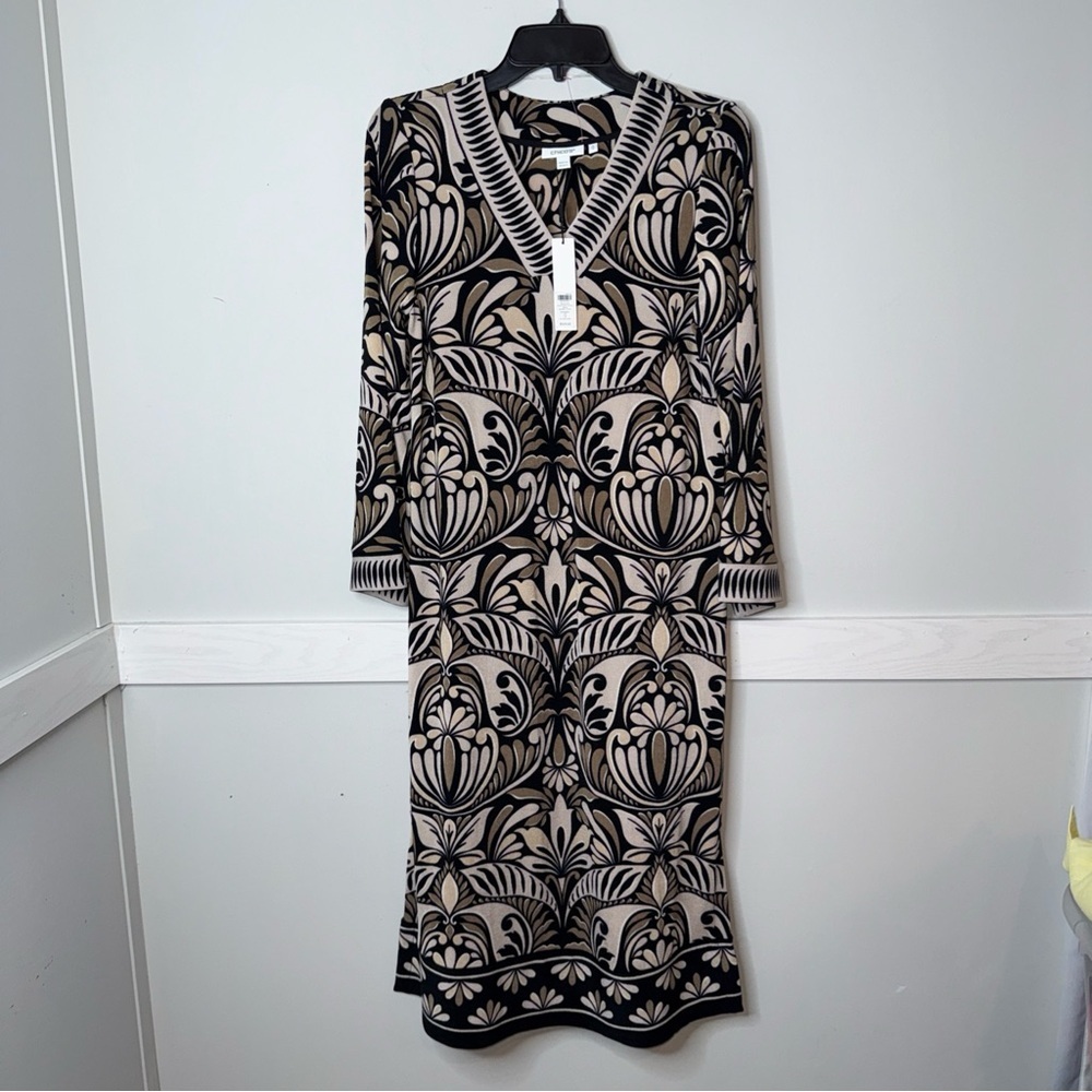 Chico's Travelers Smokey Taupe Floral Long Sleeve Dress